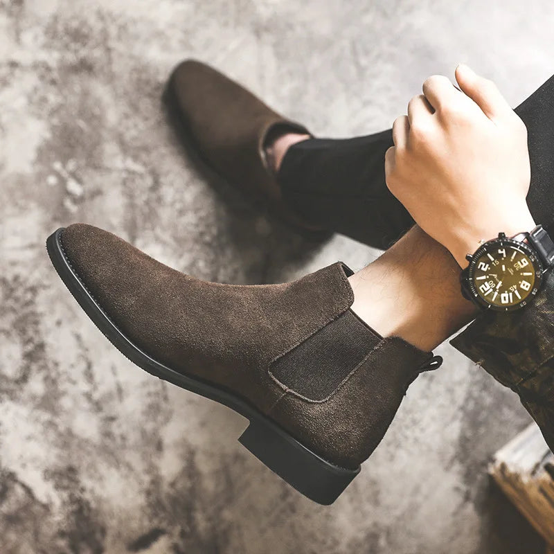 Chelsea Boots Men Elevator Shoes 6cm 8cm Invisible Height Increasing Shoes Suede Leather Men Ankle Boots Inner Increase Shoes
