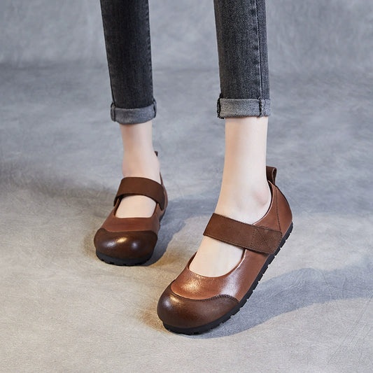 Mary Jane Flats Retro Flat Bottom Handmade round Toe Leather Shoes