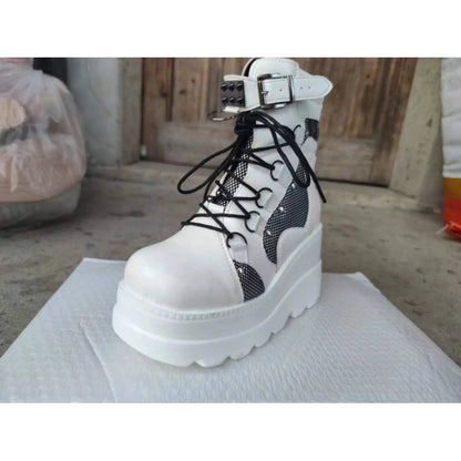 Women High Heels Boots Shoes 24 Black Ankle Platform Wedges