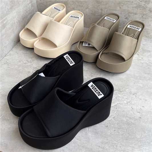 Export 35-Size 41 Women's Shoes 2024 Summer Normcore Flip Flops Platform Height Increasing Shoes Outwear Casual Muffin Slippers