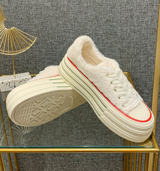 Fluffy Shoes Female Autumn and Winter Outer Wear 2023 New Arrival Platform White Shoes Warm plus Velvet Cotton Shoes Plush Shoes Elevator Shoes