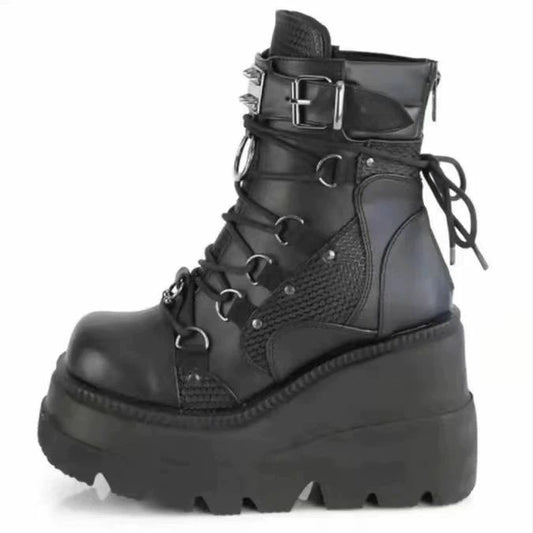 Women High Heels Boots Shoes 24 Black Ankle Platform Wedges