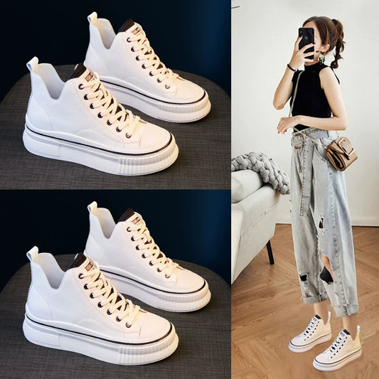 Spring White Shoes Women's Shoes 2024 New Arrival Women's Shoes Spring and Autumn All-Match Best-Selling Leisure Board Shoes Authentic Leather High-Top Shoes