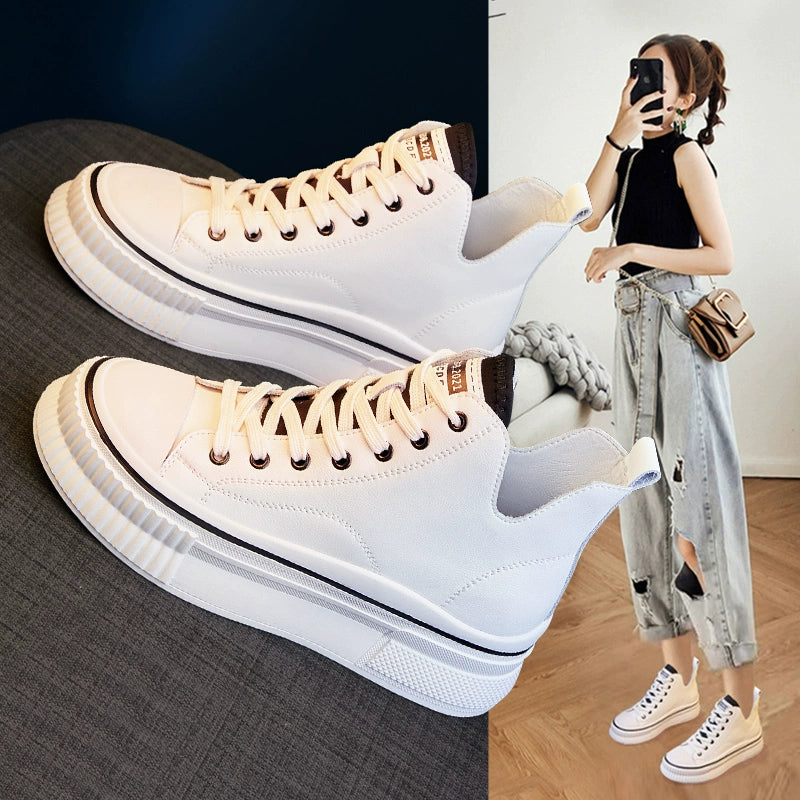 Spring White Shoes Women's Shoes 2024 New Arrival Women's Shoes Spring and Autumn All-Match Best-Selling Leisure Board Shoes Authentic Leather High-Top Shoes