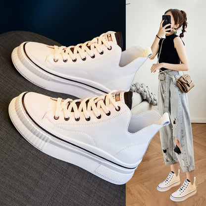 Spring White Shoes Women's Shoes 2024 New Arrival Women's Shoes Spring and Autumn All-Match Best-Selling Leisure Board Shoes Authentic Leather High-Top Shoes